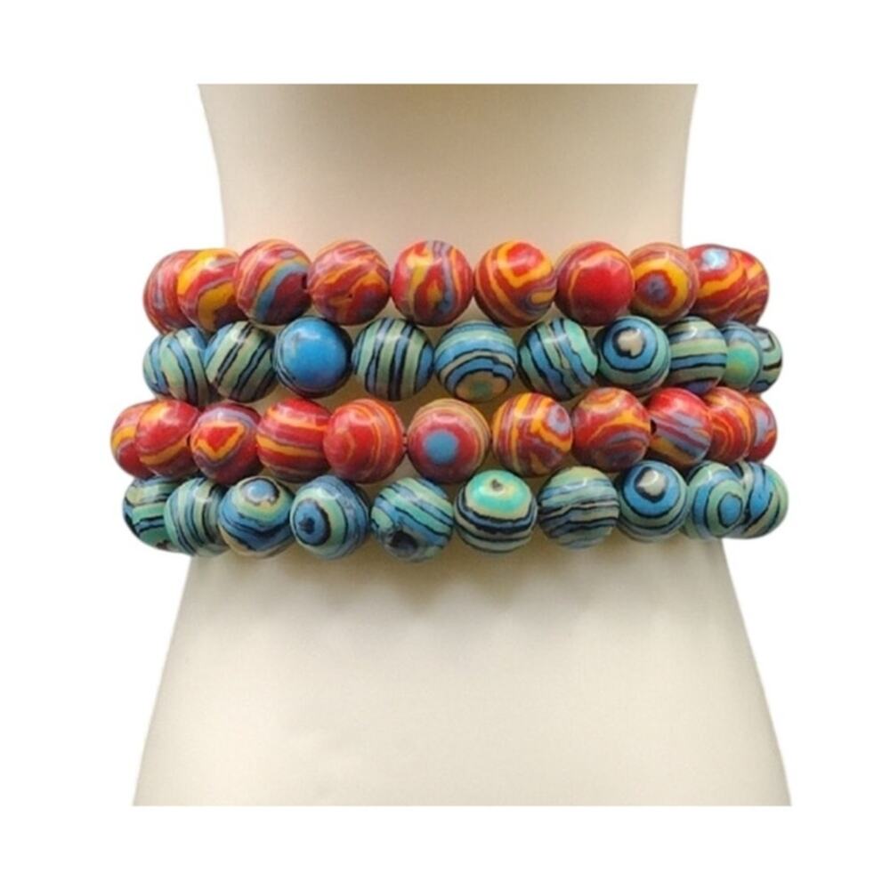 NWOT 4 Pack Bracelet Set Synthetic Malachite Multicolor Beaded Stretch Handmade